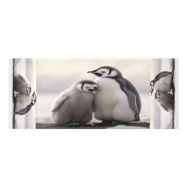 Imagem de Wassud Dois pinguins inclinados sobre capas de lavadora e secadora, protetor de lavadora com sacos de armazenamento, capa de geladeira à prova de poeira com bolsos para lavanderia doméstica, cozinha