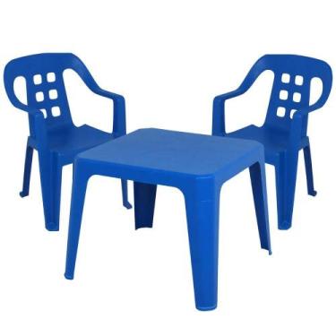 Imagem de Mesa Play Infantil 61 x 46cm Azul com 2 Cadeiras de Plástico Infantil 