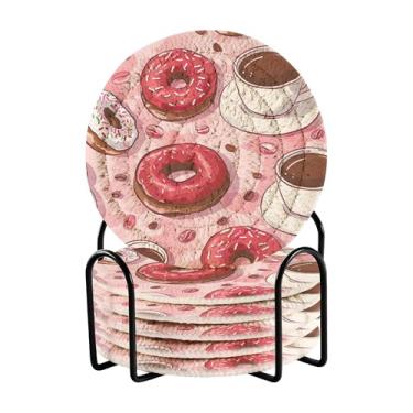 Imagem de SEHANY Conjunto de 6 porta-copos de sobremesa fofos com suporte, porta-copos redondos absorventes de algodão resistente ao calor para mesa de jantar, canecas de café, proteção de copos, 10 cm