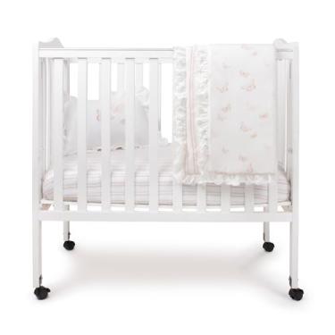 Imagem de Ely's & Co. Jogo de cama com mini berço para meninas, conjunto de 4 peças - 1 lençol com elástico, edredom acolchoado e travesseiro decorativo com enchimento, borboleta rosa + coleção listrada