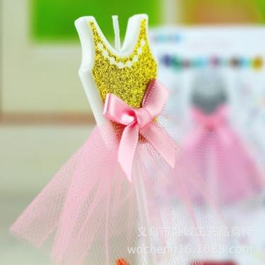 Imagem de Vela de bolo em forma de bailarina, glitter dourado e tutu rosa, enfeite único elegante para recitais, casamentos e cupcakes