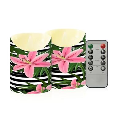 Imagem de Wassud Flores de lírio velas sem chama com controle remoto, velas realistas cintilantes com temporizador, velas decorativas para Natal, casamento, festa, decoração de casa pequenas