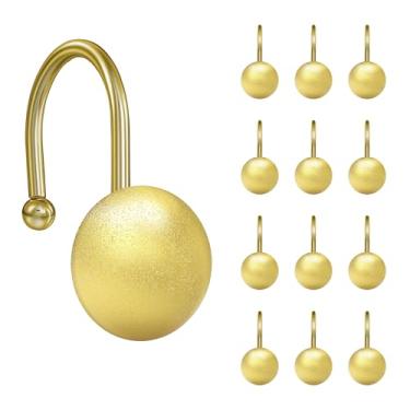 Imagem de Sunlit Ganchos de cortina de chuveiro dourados, anéis de cortina de chuveiro decorativos de metal redondo para banheiro, cabides modernos de cortina de chuveiro, acessórios de banheiro, conjunto de 12