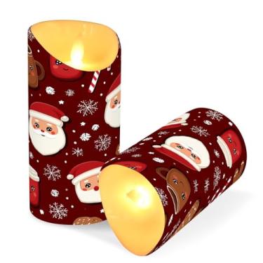 Imagem de ATTX Pacote com 2 velas sem chama com rosto de Papai Noel – Velas de pilar de LED de 7,6 cm x 15 cm com controle remoto e temporizador para casa, casamento, decoração de acampamento #17