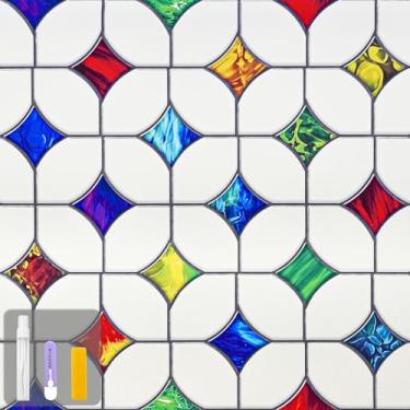 Imagem de QHY Sunshine Película de vitral colorido arco-íris não adesivo película de privacidade reutilizável decorativa para quarto (mosaico fosco, 60 x 199 cm)