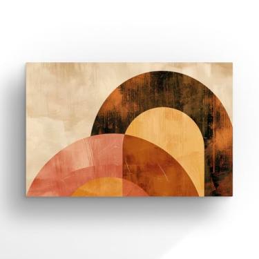 Imagem de arte abstrata em tela decoracao moderna pintura geometrica tons de marrom laranja e bege estilo minimalista 60X40