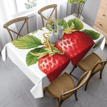 Imagem de ZTPOWQA Toalha de mesa de jantar com estampa de morango, 99 x 139 cm, retangular, impermeável, reutilizável, festa de jantar