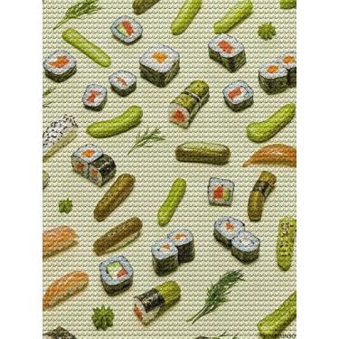 Imagem de UPABLUNSO Kits de pintura de diamante para adultos, faça você mesmo, kits de arte de diamante para iniciantes, picles de sushi, endro, tinta de broca redonda com imagens de diamantes, arte de pedras