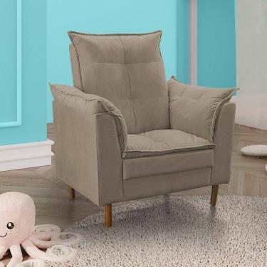 Imagem de Poltrona De Amamentação Com Puff Quarto Bebê Encanto Suede Bege Escuro