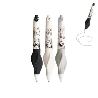 Imagem de GZBABY Canetas de gel fofas, 3 peças, caneta esferográfica retrátil com aderência macia, 0,5 mm, tinta preta, correção da postura de escrita (Panda, pintura a tinta)