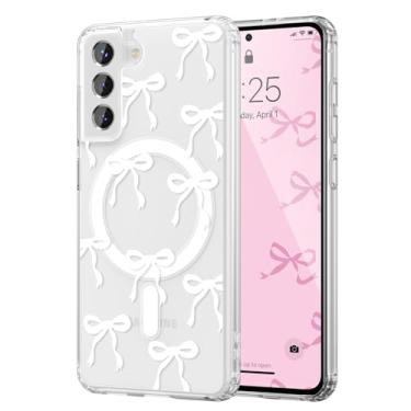 Imagem de UEEBAI Capa magnética para Samsung Galaxy S21 5G, capa de arco compatível com MagSafe, fita fina sem fio, estética, capa protetora antiamarelamento à prova de choque para mulheres e meninas - branca