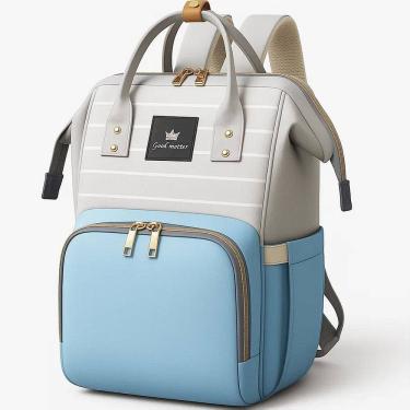 Imagem de Bolsa Mochila Maternidade Cor Azul Bebê Espaçosa Reforçada