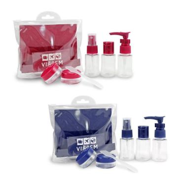 Imagem de 2 Kit De Frascos P/ Viagem De 7 Peças - Jacki Design Vinho / Azul