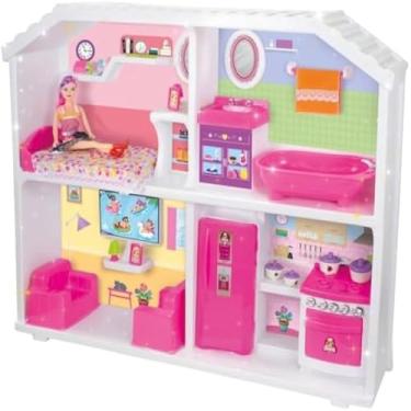 Imagem de Cozinha de brinquedo infantil com pia, fogao e utensilios, colorida, rosa.