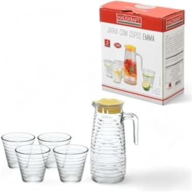 Imagem de Conjunto de bebidas, jarra transparente com copos de agua, resistente.