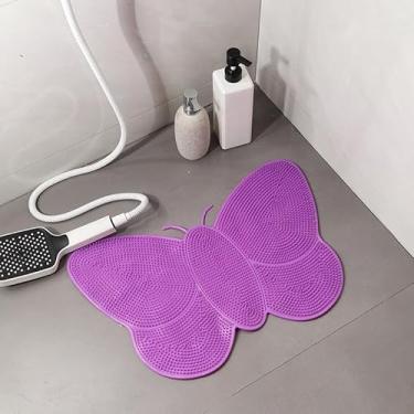 Imagem de Tapete Antiderrapante para Box Banheiro com Ventosas 40x70cm – Tapete de Chuveiro Massageador para Pés Segurança Antiescorregante (Roxo Borboleta)