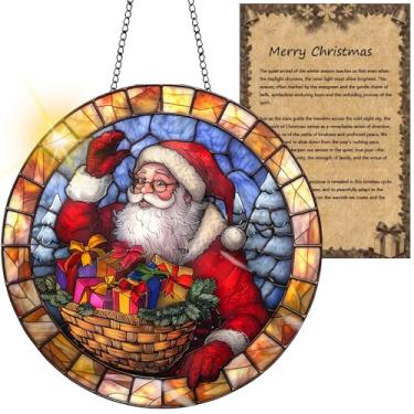 Imagem de Protetor solar de acrílico colorido, decoração de janela suspensa de Natal com design de vitral impresso, apanhador de sol, arte de parede de arco-íris, ornamentos de Natal para uso interno e externo