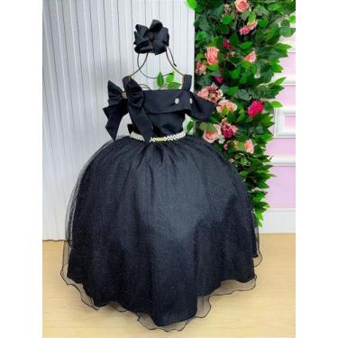 Imagem de Vestido Infantil Longo Preto para Formatura com Tule e Glitter para Fe