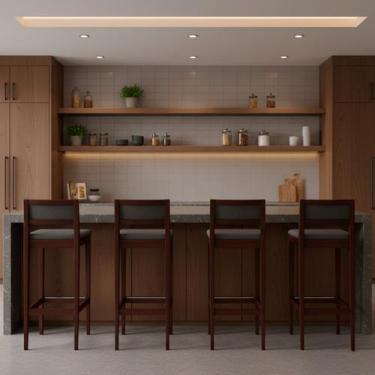 Imagem de Kit 4 Banquetas Assento Encosto Estofado em Linho Hellen cor:imbuia co