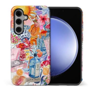 Imagem de MQJCYB Capa para Samsung Galaxy S25 FE, híbrida, resistente, 2 em 1, proteção robusta à prova de choque, brilhante para Samsung Galaxy S25 FE Colagem de verão costeira e frutada