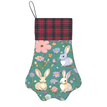 Imagem de SKKNT Flores coelhinhos pássaros impressão meias de Natal animais de estimação decoração de natal cães gatos árvore decoração doce presente conveniente