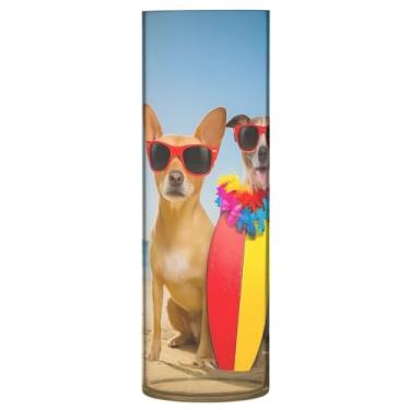 Imagem de JUZIHAI Vaso de praia de verão para cães surfe para flores 9,9 cm x 30 cm cilindro de plástico moderno vaso de flores para centro de mesa de casamento decoração de casa
