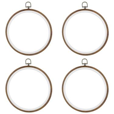 Imagem de Framendino Pacote com 4 Aros Redondos para Bordados, 8", Moldura de Exibição de Madeira Imitada, Argolas para Ponto Cruz, para Artesanato, Costura, Enfeites Pendurados