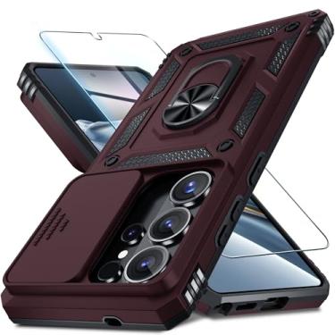 Imagem de Janmitta Compatível com Samsung Galaxy S26 Ultra, capa de lente de câmera deslizante embutida + protetor de tela + suporte de anel de dedo, capa de telefone de corpo inteiro resistente à prova de