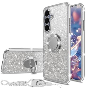 Imagem de Capa nnancheng para Samsung Galaxy S25 FE com cordão de suporte de anel proteção à prova de choque capa de telefone meninas mulheres homens capa com glitter - prata