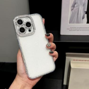 Imagem de HTVJFX Capa protetora luxuosa com glitter e proteção contra choque para câmera e flash para iPhone 12 Pro (para iPhone 12 Pro/branco)