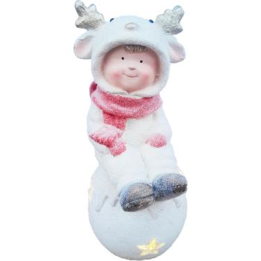 Imagem de Estatueta Enfeite Natal Criança Sentada Na Bola De Neve 43cm