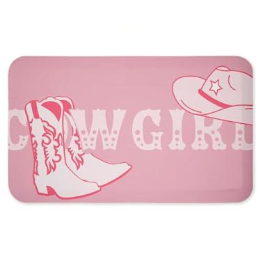 Imagem de Tapete antifadiga feminino rosa dançante cowgirl, ergonômico acolchoado para cozinha e tapete de pé com suporte antiderrapante, tapete confortável ecológico, design da Corinne Rose Designs, 76 cm x 45