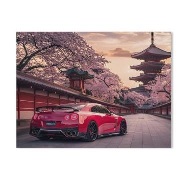 Imagem de HouLaiZhe R35 Carro Esportivo Jdm Flor de Cerejeira Posters Tela Estética Sala Decoração de Parede Impressões Galeria Sala Decoração de Parede para Quarto Sala de Estar Escritório 18 x 24 polegadas
