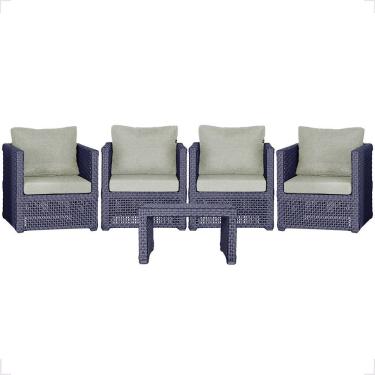 Imagem de Mesa E 4 Poltronas Madri Corda Náutica Estofado 3 Trama Azul