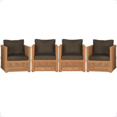 Imagem de 4 Poltronas Madri Alumínio Corda Náutica Estofado 9 Trama Terra Cota