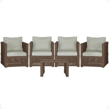 Imagem de Mesa E 4 Poltronas Madri Corda Náutica Estofado 3 Trama Marrom