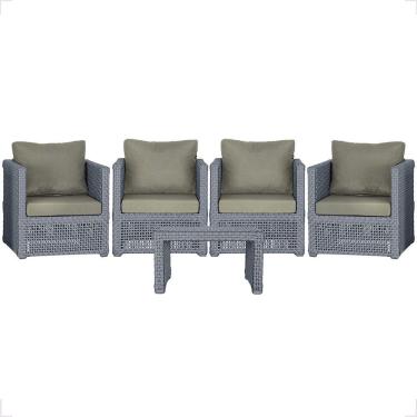 Imagem de Mesa E 4 Poltronas Madri Corda Náutica Estofado 8 Trama Prata