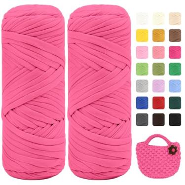 Imagem de Maxee Pacote com 2 fios de camiseta premium (200 g/75 m cada), linha de fita macia para crochê e tricô - cor intensa e fácil de cuidar