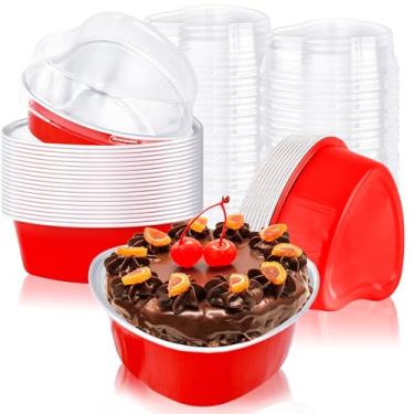 Imagem de Conagel 80 formas de bolo em forma de coração de 100 ml com tampas, folha de alumínio, copos, mini ramequins, recipientes, forros, latas para dia dos namorados, casamento, Natal, festas de aniversário