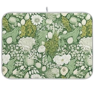 Imagem de Tapetes de secagem de pratos verdes botânicos para balcão de cozinha, tapete de barra de café reversível, tapetes de escorredor de pratos de microfibra para decoração de bancada de cozinha 45 x 61 cm