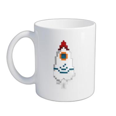 Imagem de Caneca Xícara de Café Porcelana 300ml Desenho Foguete na Lua Pixel Art