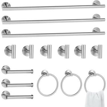 Imagem de Conjunto de 10 peças de ferragens de banheiro em ouro escovado, conjunto de barra de toalha de aço inoxidável de 59,9 cm, conjunto de acessórios de banheiro montados na parede, conjunto de toalheiro