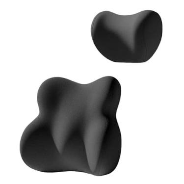 Imagem de Conjunto De Almofada Para Cabeça E Lombar Veicular Apoio Cadeira Banco Carro Espuma De Memória(preto kit)