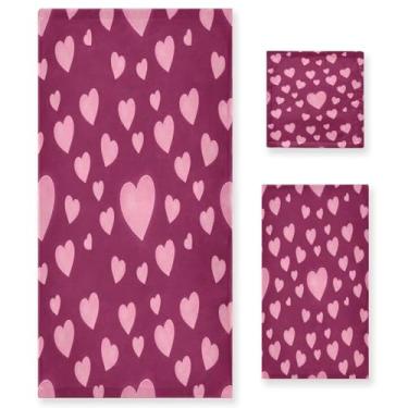 Imagem de Wassud Conjunto de 3 toalhas de banho de corações fofos para dia dos namorados, toalhas supermacias e absorventes para banheiro, toalhas de banho de secagem rápida, toalha de banho para academia, spa