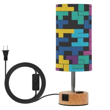 Imagem de Wassud Blocos coloridos (2) Candeeiro de mesa de cabeceira sensível ao toque com 3 temperaturas de cor, luminária de mesa moderna com forro de sombra, luminária noturna para sala de estar, quarto