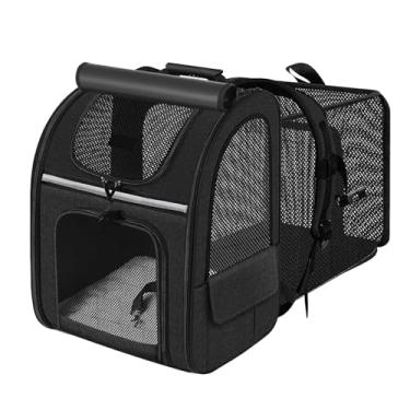 Imagem de Asixxsix Porta-mochila para Gatos Expansível, Bolsa de Viagem Dobrável para Animais de Estimação Com Malha Respirável, Fundo Acolchoado e Bolsos Laterais, Comporta Animais de 18 (Preta)