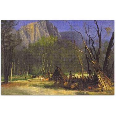 Imagem de Bierstadt Indians Council Landscape Jigsaw Puzzle 1000 peças adulto quebra-cabeça brinquedo arte mordaça presente quebra-cabeça família amantes presentes, 75 x 40 centímetros