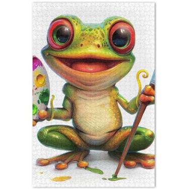 Imagem de Paleta de sapo de desenho animado fofo quebra-cabeça 500 peças adultos família brinquedo arte paisagem quebra-cabeças jogo quebra-cabeça, presentes, 51 x 35 centímetros