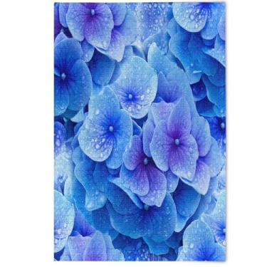 Imagem de Quebra-cabeças para adultos com flores azuis brilhantes, 500 peças, decoração decorativa de arte animal, presentes engraçados, 500 peças, 52 x 37,8 cm