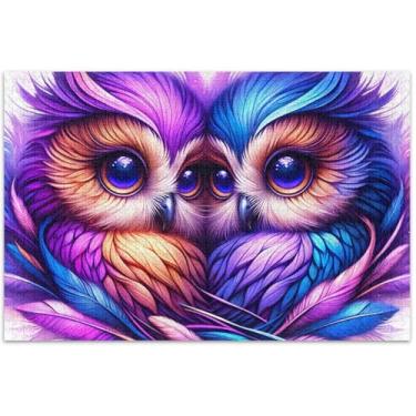 Imagem de Quebra-cabeças adultos fofos de corujas de lavanda 500 peças engraçadas para a família, estampas de animais, 50 x 37 cm